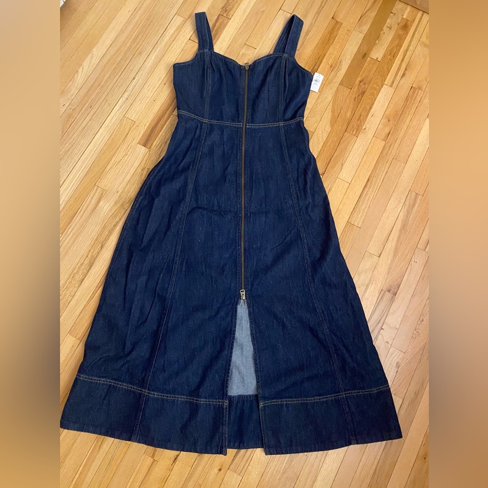 NWT GAP UltraSoft Dark Denim sweetheart neck line zip up Maxi Dress- Small P